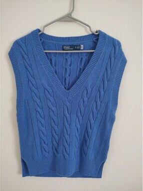 Polo Ralph Lauren Wool Cashmere Cable Knit Sweater Vest Blue Size XS
